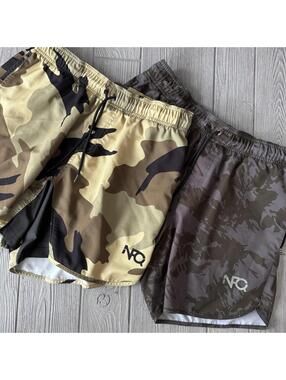 2 NFQ Men's Athletic Shorts Large Three Pack Camo Camouflage Never F'ing Quit